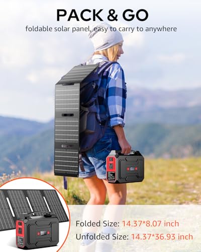 Solar Powered Generator 200W Peak/100W Rated, Portable Solar Generator Power Station with Solar Panels 40W Included, 146Wh Solar Power Bank with AC Outlet 110V for Home Use Camping Outdoor Adventure - Image 6
