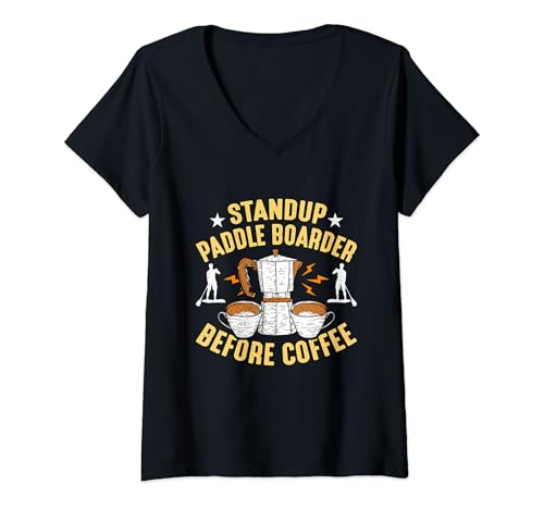 Mujer Standup Paddle Boarder Antes de Remar Café Paddle Boarder Camiseta Cuello V
