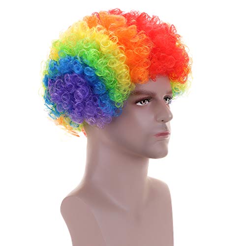 Image of FREE BEAUTY Fluffy Afro Synthetic Clown Wig for Men Women Cosplay Anime Party Christmas Halloween Fancy Funny Wigs (Rainbow)
