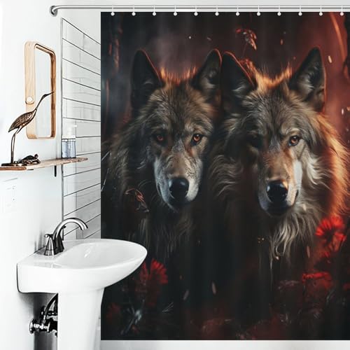 Rideau de douche loup tissu lavable imperméable 140x183cm salle de bain