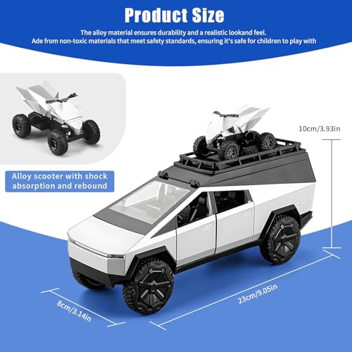 Image of 1 /24 Cybertruck Camper Van Model Diecast Metal Pickup Truck RV Motorhome Toys for Boys Age 3-8 with Light and Sound Pull Back Toy Cars Gift for Kids (Silver)