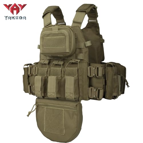 YAKEDA Tactical Training Vest with PALS System - Multi-Pocket Adjustable Straps Quick-Release Buckle for Hunting