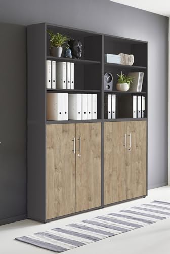 Aktenschrank in Anthrazit Gold Harbor Oak Office Edition abschließbar als Einzelschrank oder Schrankwand Verschiedene Ausführungen (Set11)