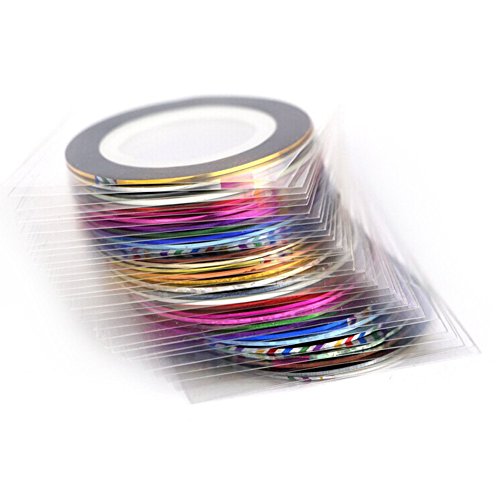 Demarkt 30 pcs Mixed Colors Rolls Striping Tape Narrow Line Striping Tape for Nail Art Decoration Nail Art Tips Decoration Sticker DIY Kit
