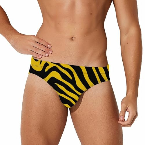 Yellow Black Zebra Print Men's Swim Briefs Low Waist Bikini Swimsuit Underwear Beach Swimwear