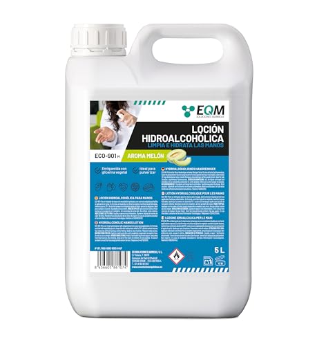 EQM - ECO-901M - Loción Hidroalcohólica de Manos Perfumada - 5L - Eficacia certificada por laboratorio - Limpieza e Hidratación profunda - Con alto contenido en glicerina - Esencia a melón