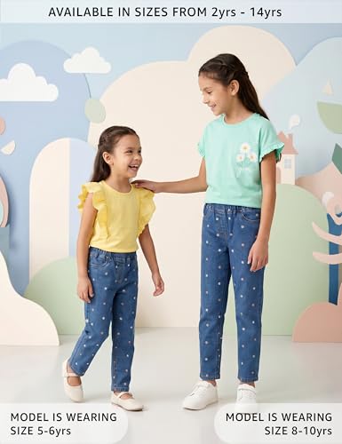 Image of Amazon Brand - Symbol Girls Cotton Rich Stretchable Jogger Jeans | Elasticated Waistband | Jeggings | Age 2-12 Years
