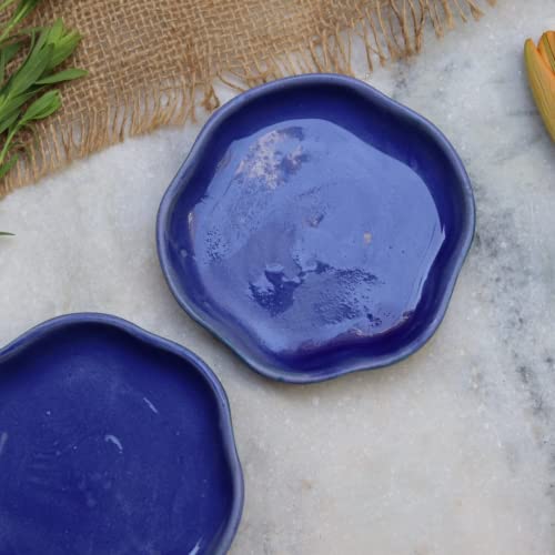 Image of WEAVING HOMES Royal Blue Handmade Dessert Plate Set (Set of 2)