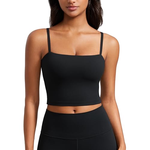 Image of CRZ YOGA Butterluxe Cami Crop Tank Tops | Light Support, Removable Pads, Yoga, Extremely Soft, Square Neck, Spaghetti Straps, Longline Sports Bras for Women