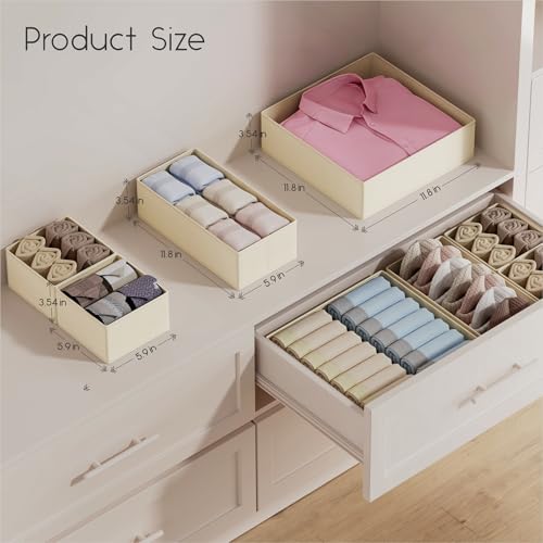 Homsorout Drawer Organisers Foldable Drawer Dividers - 10 Pack Fabric Clothes Wardrobe Storage Boxes Drawer Dividers Cubes for Dresser, Socks, Underwear, Ties, Bedroom - Beige - Image 3