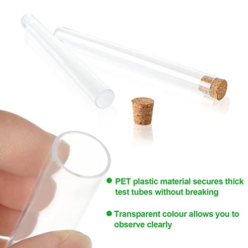 100Pcs Test Tube 20ml Plastic Test Tubes with Lids Clear Sealing Storage Test Tube Vase with Cork Caps for Liquids Flowers Seeds Sweets, DIY Craft Spices, 15x150 mm