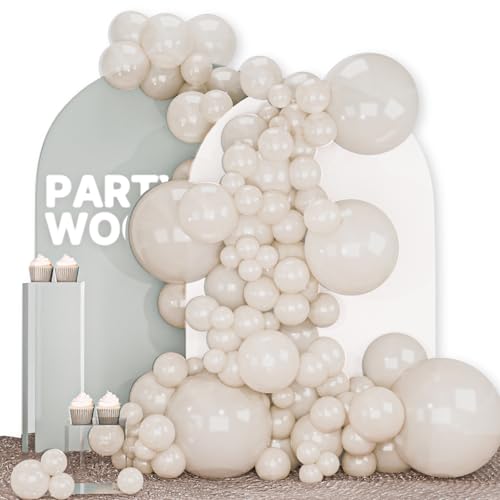 Image of PartyWoo Pearl Beige Balloons 140pcs Different Sizes Pack of 18 12 10 5 Inch Off White Sand Cream Ivory Balloon Arch Kit Garland for Wedding Bridal Baby Shower Birthday Party Decorations White-Z41