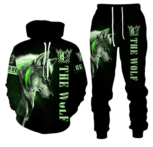 Colorful Graphic Hoodies Wolf Printed 3D Pullover Cool Sweatshirt Pants 2 Piece Suit for Men Women3
