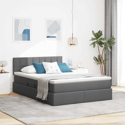 Ziaphsol Cama de almacenamiento moderna, color gris oscuro, 140 x 200 cm con colchón, somier, abrazadera hidráulica, marco de metal resistente, aglomerado, para dormitorio