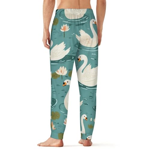 Ponds Swans Water Lilies Men's Pajama Bottoms Sleep Lounge Soft Comfy Pants Sleepwear3