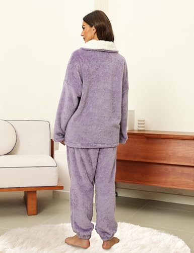Women's Flannel Pajamas Fleece Oversized Pullover Fuzzy Pajama Sets Cozy Pants Sets Fluffy Loungewear3