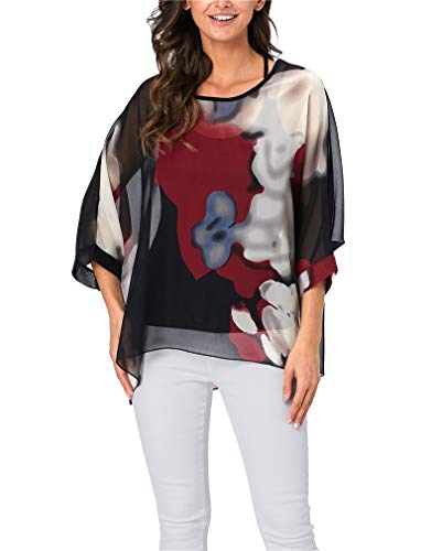 Plus Size Floral Chiffon Batwing Sleeve Tunic Blouse Boho Off-Shoulder Beach Cover Up Loose Summer Tops for Women3