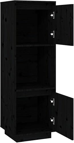 Miniatura 6 de GOLINPEILO Tablero de madera maciza con 2 puertas y 1 compartimento, color negro, 15 x 13.8 x 46.1 pulgadas, gabinete de almacenamiento lateral de