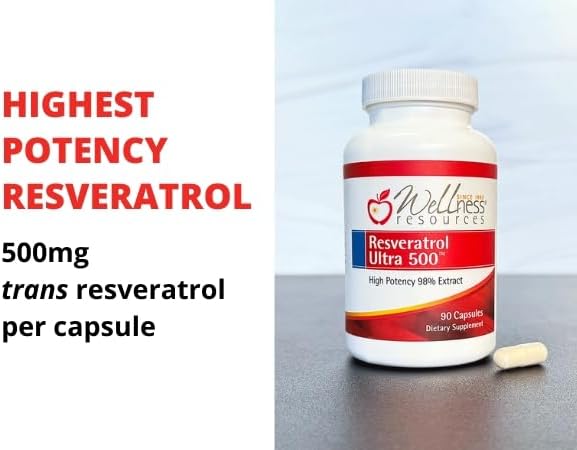Miniatura 3 de Wellness Resources Resveratrol Ultra 500 - Alta Potencia 98% Trans-Resveratrol 500mg por cápsula (90 cápsulas) - Suplemento de resveratrol bioactivo