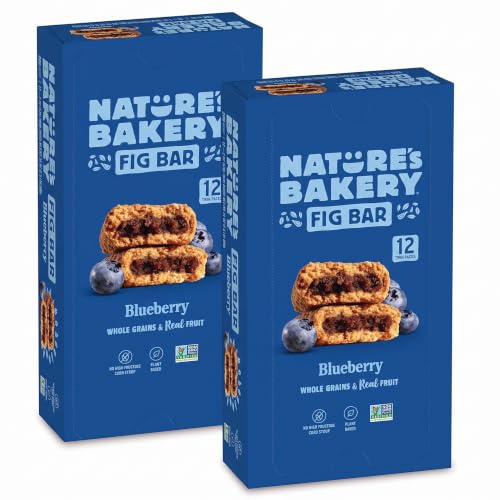 Nature's Bakery Whole Wheat Fig Bars, Blueberry, Real Fruit, Vegan, Non-GMO, Snack bar, Twin packs- 12 count (Pack of 2)