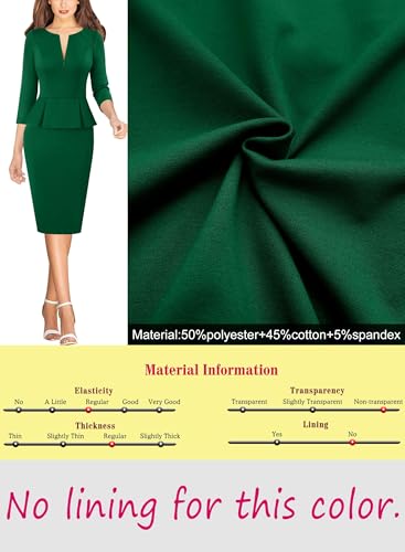 Image of VFSHOW Womens Wear to Work Front Zipper V Neck Peplum Business Office Church Flattering Pencil Sheath Dress