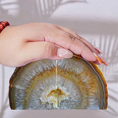 AMOYSTONE Unique Agate Bookends for Kids Decorative Crystal Geode Book Holder 3-4 LBS Non-Skid for Bookend Shelves, Stylish and Functional Bookends