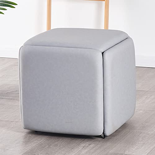Tabouret cube gigogne en cuir gris, banc ottoman et repose-pieds 14 pouces