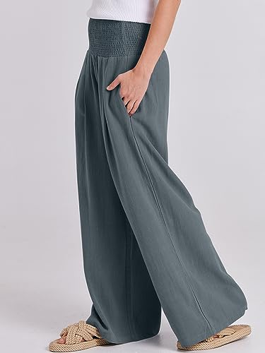 Image of ANRABESS Women Linen Palazzo Pants Summer Boho Wide Leg High Waist Casual Lounge Pant 2026 Beach Travel Vacation Outfits