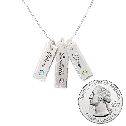 AJ's Collection Unity in Three with Crystal Birthstone Setting Personalized Charm Necklace. Customized Pendants with Names of Your Choice. Choose Up to 3 Birthstones, and 925 Chain. Gifts for Her2