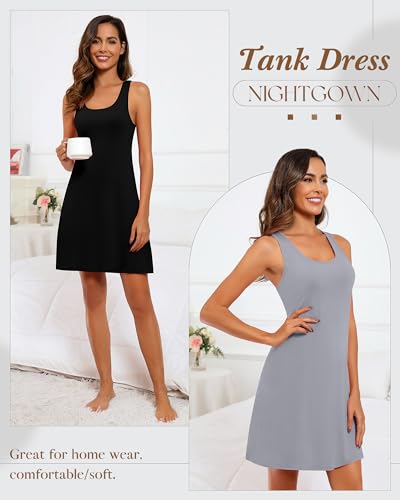Image of 3 Pcs Women Sleepwear Sleeveless Tank Nightgown Women Racerback Sleep Dress Tank Sleepwear Chemise Nightdress(Medium,Black,army Green,light Gray)