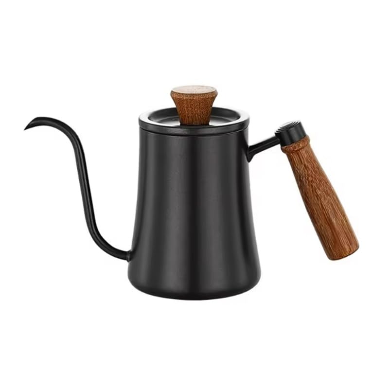 Cafetera artesanal de 550/600 ml con termómetro acero inoxidable 304, escala clara y asa madera maciza(600ml Black-A)