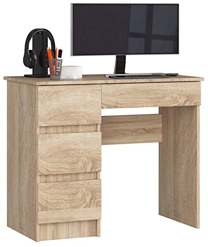 AKORD Schreibtisch A7 90 cm | 4 Schubladen Links | Computertisch | Für Zuhause | Für das Büro | Für die Arbeit | B90 x H77 x T50 cm | Gewicht 30,5 kg | Sonoma Eiche/Sonoma Eiche AKORD Schreibtisch A7 90 cm | 4 Schubladen Links | Computertisch | Für Zuhause | Für das Büro | Für die Arbeit | B90 x H77 x T50 cm | Gewicht 30,5 kg | Sonoma Eiche/Sonoma Eiche