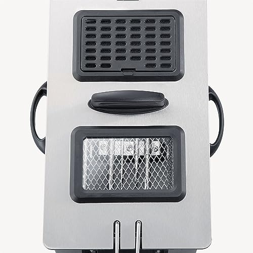 SEVERIN Friteuse, ca. 400 g frituurhoeveelheid, uitneembaar vetreservoir, stofdeksel incl. kijkvenster, voor de bereiding van bijgerechten en hoofdgerechten, 2000 W, 3 l, roestvrij staal/zwart, FR - Afbeelding 5