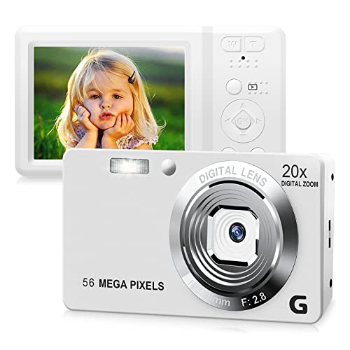 Digital-CameraKid-Cameras-for-PhotographyHD-1080P-56MP-Vlogging-CameraAuto-Focus20X-Digital-ZoomSmallPortablePocket-Camera-for-StudentsTeensKids-White