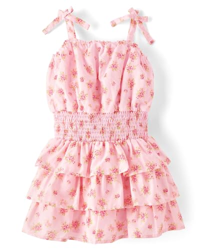 The Children's Place,Girls,Casual Sleeveless Tiered Dresses,Pink Floral,XX-Large