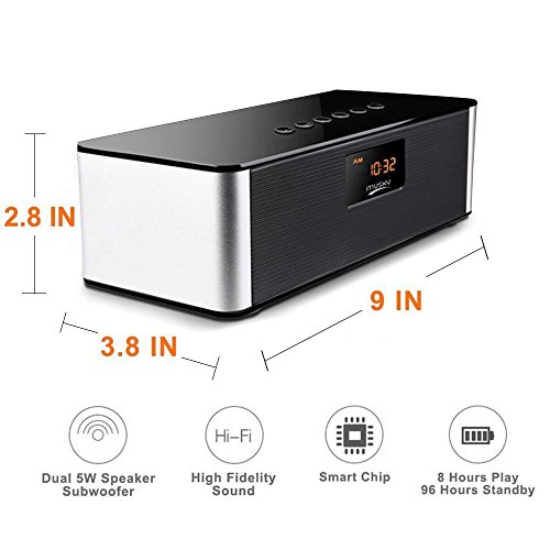 Bluetooth Speaker,XPLUS All-in-1 Portable Travel Wireless Bluetooth Speaker Alarm Clock FM Radio,10W,HIFI V4.0,Calling Built-In Mic,Support TF Card for Smartphones and All Audio Enabled Devices(Black)