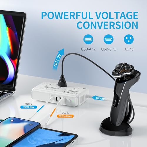 Kruuue KRUUUE-01 220V To 110V Travel Voltage Converter: International Universal Voltage Converter Us To Europe Power Strip Plug Transformer thumb #3