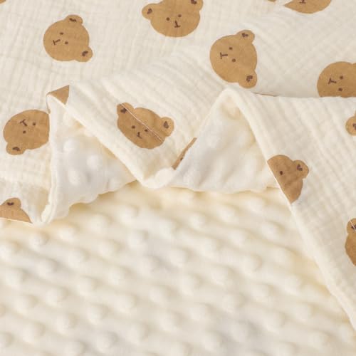 Knirose KNRSS20 Fluffy-Backed Swaddle Blankets Baby Double Layer Muslin 100% Cotton Front Nursery Plush Dotted Fleece Back Receiving Bed Quilt Blanket thumb #3