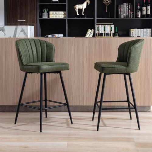 chairus Breakfast Bar Stools Set of 2 Kitchen Counter Stools Modern Leather Bar Chairs with Metal Legs Green