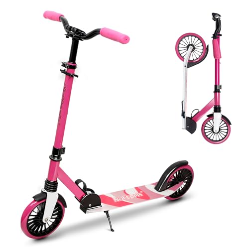 Image of Nattork Kick Scooter for Age 6+ Kids Teens Adults, Max Load 240 LBS, Adjustable Height Foldable with 8 inch Large Wheels, Anti-Shock Suspension