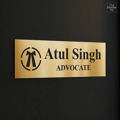 Image of Customized Self Adhesive Acrylic Name Plate for Home | Black and Matt Brush Gold Acrylic Personalized Door Name Plate | Custom Name Board for House, Office & Entrance (12 x 4 Inch, Black and Gold)