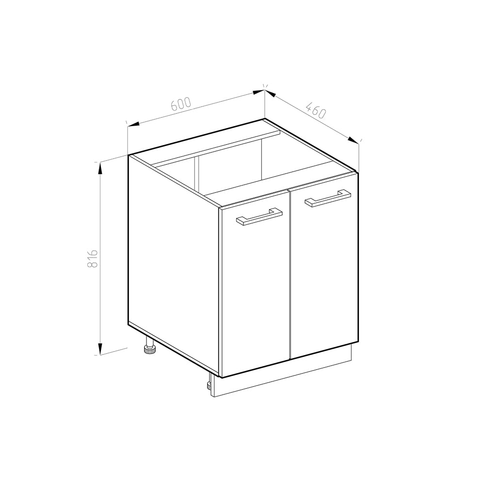 Vicco Mobiletto base cucina R-Line, Bianco rustico, 60 cm senza piano di lavoro, per la libera combinazione all'interno di sistemi cucina modulari