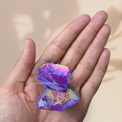 Image of Amazing Gemstone 2 Pieces Amethyst Aura Quartz Raw Crystals and Healing Stones, Natural Rocks for Meditation and DIY Raw Stones and Crystals