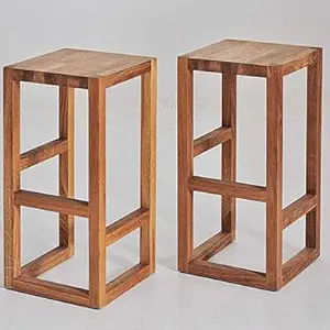 ODEJIA Vintage Rustic Wooden Bar Stool with Adjustable Height, Classic Solid Sheesham Wood Bar Stool Saddle Seat & Foot Plate for Kitchen Counter & Home Bar Breakfast Stool