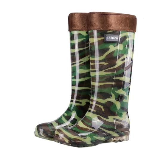 AKDJGFP Botas de Agua Botas de lluvia camuflaje tubo alto for hombre, antideslizantes, for trabajo en exteriores, for obras construcción(Wool mouth cover,40)