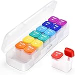 Fullicon Moisture-Proof Pill Organizer 2 times a Day, Pilulier 2 Fois par Jour with Silicone Lids, Large Capacity Am Pm Pill Organizer, Pill Box 7 Day for Vitamins (Clear Rainbow)