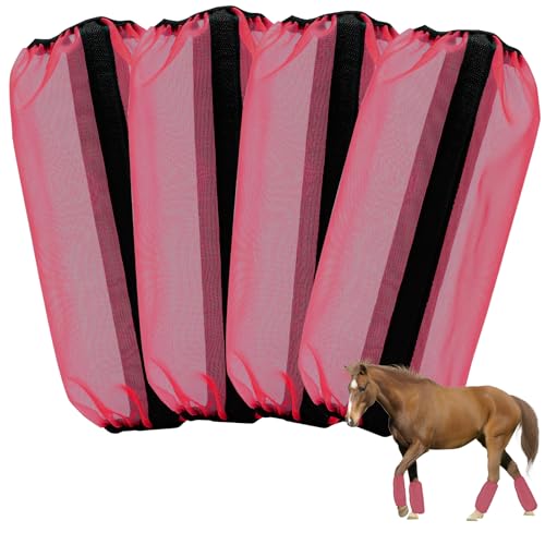 Mesh Fly Boots Horse Fly Boots Mesh Fly Wraps Leg Guard for Horse Set of 4 (Red)
