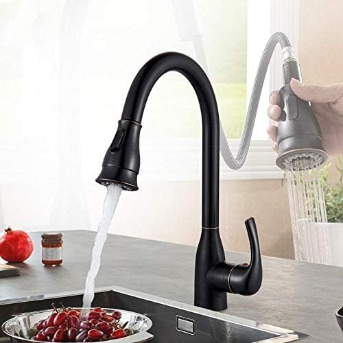 Grúa de Cocina de Agua H/c de Mezcladora de un Solo Mango con Aspersores Desplegables Bidireccionales de Extracción Negra, LVFXQRXO