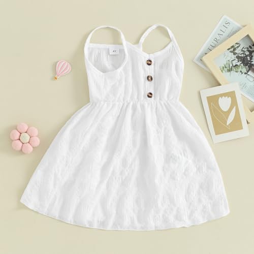 Toddler Little Girl Summer Dress Solid Color Spaghetti Straps V-Neck Dresses Kids Front Button A-Line Dress2