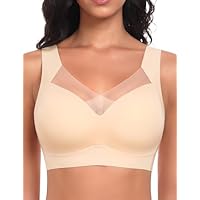 Ganado Sujetador sin Aros Mujer Sujetadores Encaje con Relleno Push up Deportivo Bralette Comodos, Beige, 3XL